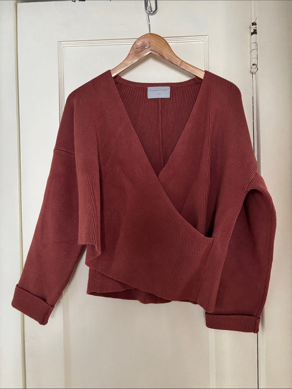 Modern Citizen Wrap-Front Ribbed Sweater - Rust